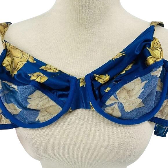 Vintage Victoria's Secret Bra Second Skin Blue Gold Satin Size 34C - Picture 6 of 9